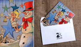 Angyalka és hóember képeslap - Szántói Krisztián